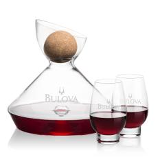 Woodbury Carafe w/Cork Stopper & Glenarden Stemless Wine - Etched Barware