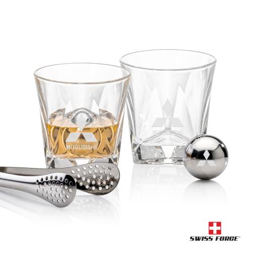 Corporate Recognition Gifts - Etched Barware - Swiss Force&reg; S/S Balls & 2 Oakhaven OTR