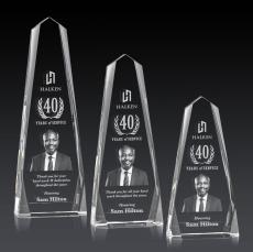 Geneva 3D Obelisk Crystal Award - 3D Laser Engraved