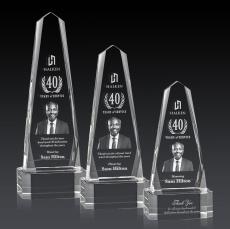 Geneva 3D Clear on Base Obelisk Crystal Award - 3D Laser Engraved