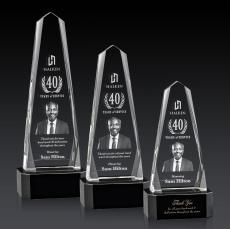 Geneva 3D Black on Base Obelisk Crystal Award - 3D Laser Engraved