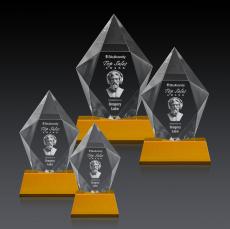 Devron 3D Amber on Base Crystal Award - 3D Laser Engraved