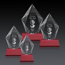 Devron 3D Red on Base Crystal Award - 3D Laser Engraved