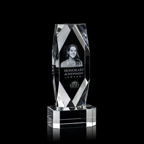 Corporate Awards - Crystal Awards - 3D Laser Awards - Delta 3D Clear on Base Obelisk Crystal Award
