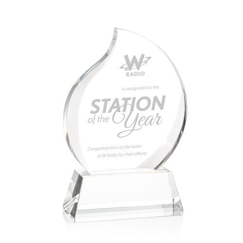 Corporate Awards - Crystal Awards - Colored Crystal - Red Crystal Awards - Preswick Flame on Base Crystal Award