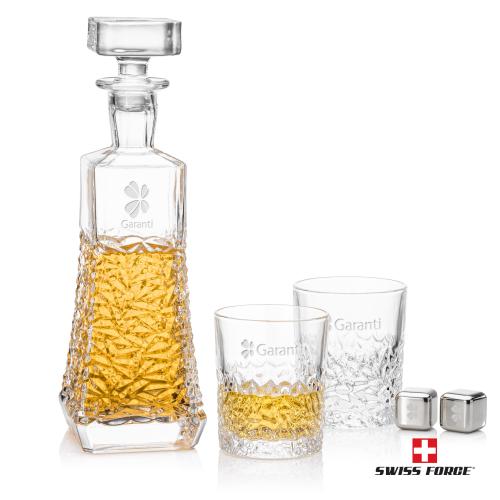 Corporate Recognition Gifts - Etched Barware - Burnell Decanter Set & Ice Cubes