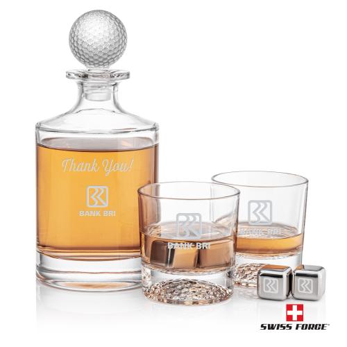 Corporate Recognition Gifts - Etched Barware - Fairway Decanter Set & Ice Cubes