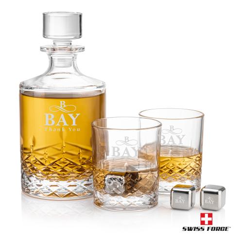 Corporate Recognition Gifts - Etched Barware - Templeton Decanter Set & Ice Cubes