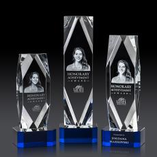 Delta 3D Blue on Base Obelisk Crystal Award - Crystal Awards