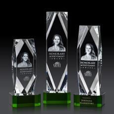 Delta 3D Green on Base Obelisk Crystal Award - Crystal Awards