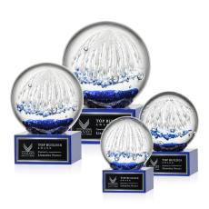 Starburst Blue on Hancock Base Spheres Glass Award - Art Glass Awards