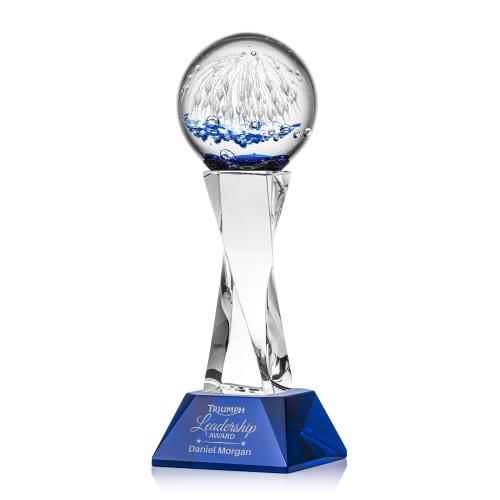 Corporate Awards - Glass Awards - Art Glass Awards - Starburst Blue on Langport Base Spheres Glass Award