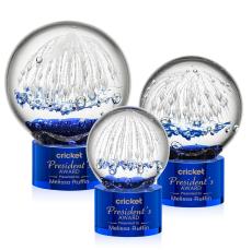 Starburst Blue on Marvel Base Spheres Glass Award - Art Glass Awards