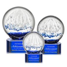 Starburst Blue on Paragon Base Spheres Glass Award - Art Glass Awards
