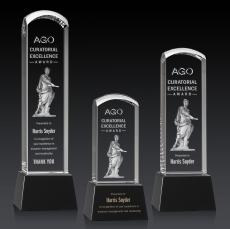 Silkwood 3D Black on Base Obelisk Crystal Award - 3D Laser Engraved