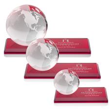 Globe Red on Rectangle Base Spheres Crystal Award - Crystal Paperweights