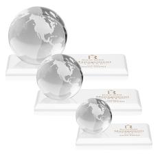 Globe White on Rectangle Base Spheres Crystal Award - Crystal Paperweights