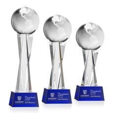 Globe Blue on Grafton Base Spheres Crystal Award - Corporate Awards
