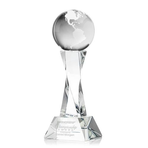 Corporate Awards - Crystal Awards - Globe Clear on Langport Base Spheres Crystal Award