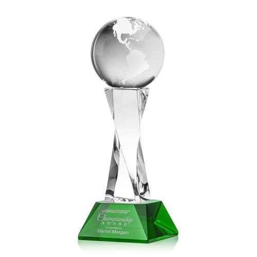 Corporate Awards - Crystal Awards - Globe Green on Langport Base Spheres Crystal Award