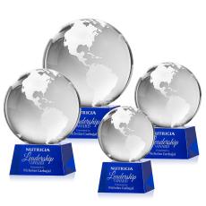 Globe Blue on Robson Base Spheres Crystal Award - Corporate Awards