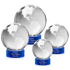 Globe Blue on Stanrich Base Spheres Crystal Award - Crystal Globe Awards 