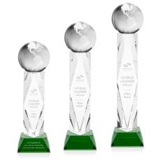 Globe Green on Toscana Base Spheres Crystal Award - Crystal Globe Awards 
