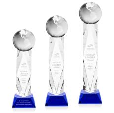 Globe Blue on Toscana Base Spheres Crystal Award - Crystal Globe Awards 