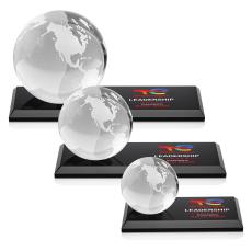 Globe Full Color Black on Rectangle Base Spheres Crystal Award - Crystal Globe Awards 