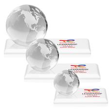 Globe Full Color White on Rectangle Base Spheres Crystal Award - Crystal Globe Awards 
