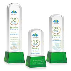 Silkwood Full Color Green on Base Obelisk Crystal Award - Corporate Awards