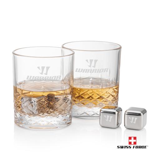 Corporate Recognition Gifts - Etched Barware - Swiss Force&reg; S/S Ice Cubes & 2 Templeton OTR