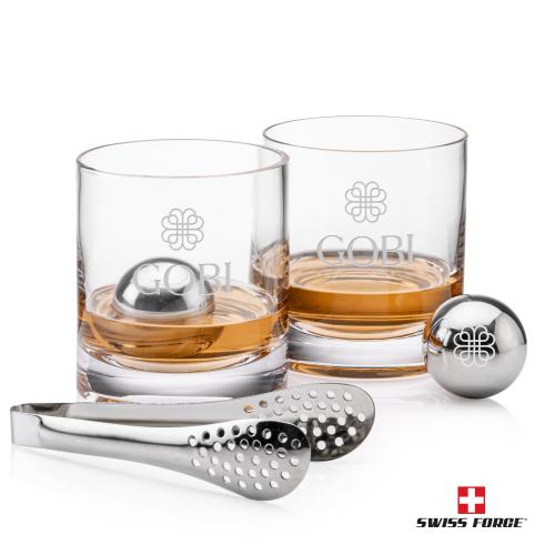 Corporate Recognition Gifts - Etched Barware - Swiss Force&reg; S/S Balls & 2 Riviera OTR
