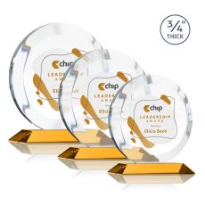 Gibralter Full Color Amber Circle Crystal Award - Corporate Awards