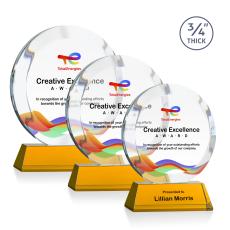 Gibralter Full Color Amber on Newhaven Base Circle Crystal Award - Corporate Awards