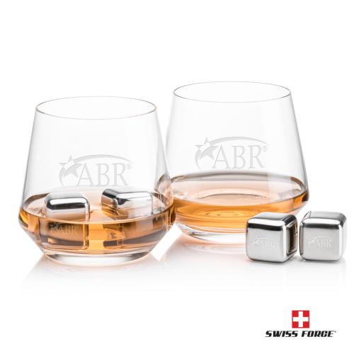 Corporate Recognition Gifts - Etched Barware - Swiss Force&reg; S/S Ice Cubes & 2 Tucson OTR