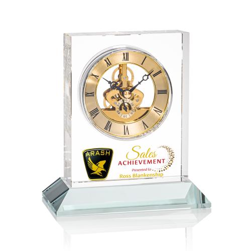 Corporate Recognition Gifts - Clocks - Ashland Full Color Clock on Base - Gold Dial