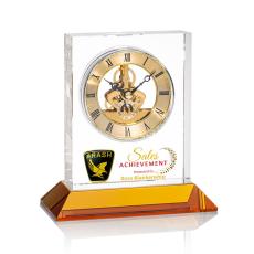 Ashland Full Color Clock on Base - Gold Dial - Corporate Recognition Gifts