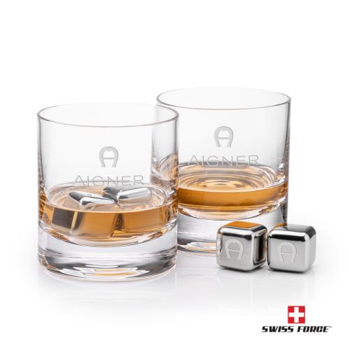 Corporate Recognition Gifts - Etched Barware - Swiss Force&reg; S/S Ice Cubes & 2 Wakefield OTR