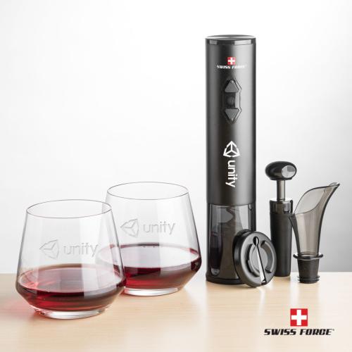 Corporate Recognition Gifts - Etched Barware - Swiss Force® Opener Set & Tucson Stemless Wine