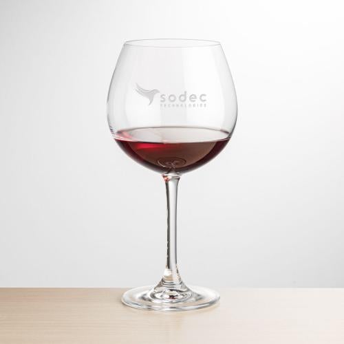 Corporate Recognition Gifts - Etched Barware - Wine Glasses - Burlington Burgundy Wine - Deep Etch