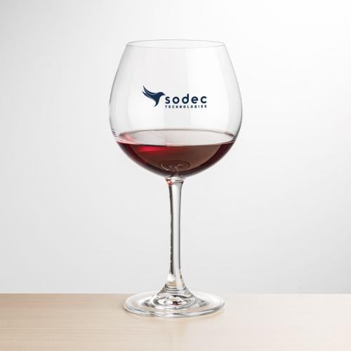 Corporate Recognition Gifts - Etched Barware - Wine Glasses - Burlington Burgundy Wine - Imprinted