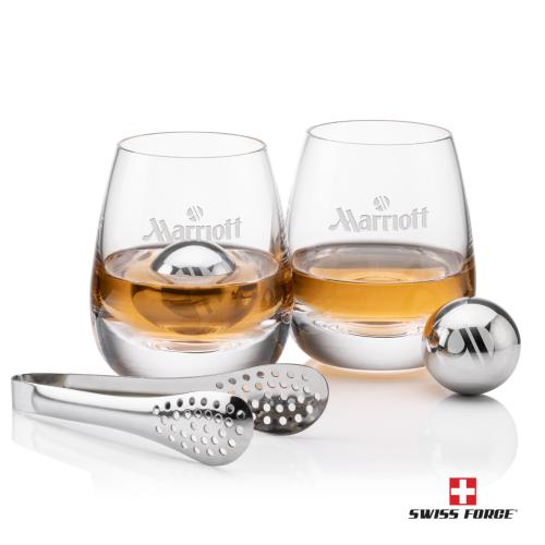 Corporate Recognition Gifts - Etched Barware - Swiss Force&reg; S/S Balls & 2 Dimasio OTR