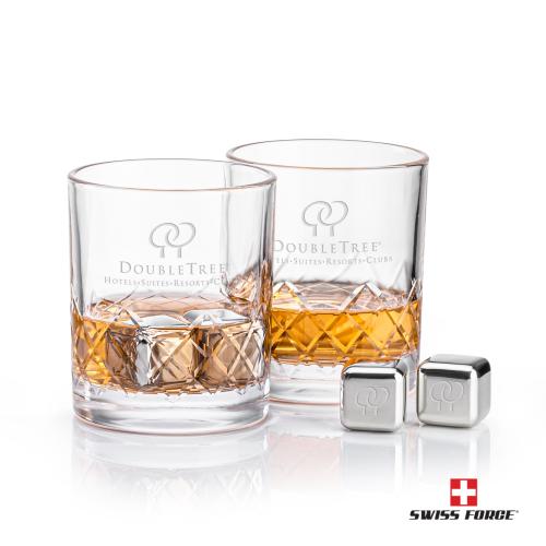 Corporate Recognition Gifts - Etched Barware - Swiss Force&reg; S/S Ice Cubes & 2 Heceta OTR