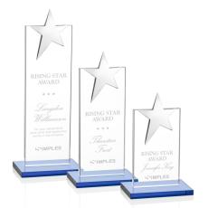 Employee Gifts - Bryanston Chrome Star Sky Blue  Obelisk Crystal Award