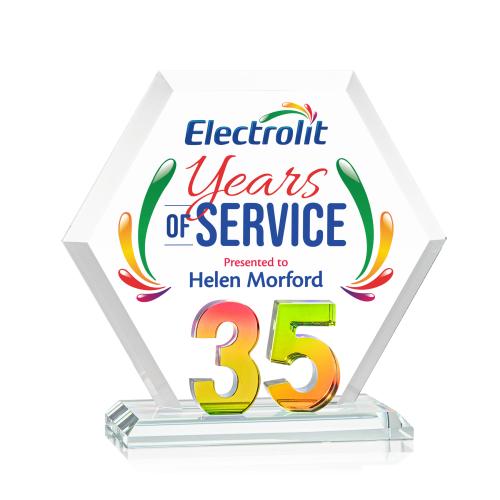 Corporate Awards - Crystal Awards - Riviera Anniversary Full Color Prismatic No 35 Number Crystal Award