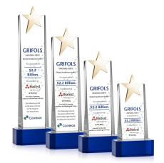 Fanshaw Gold Full Color Blue on Base Star Crystal Award - Metal Awards