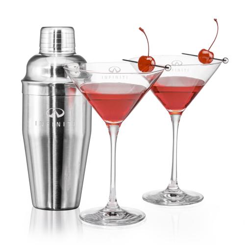 Corporate Recognition Gifts - Etched Barware - Connoisseur Shaker & Santiago Martini Set