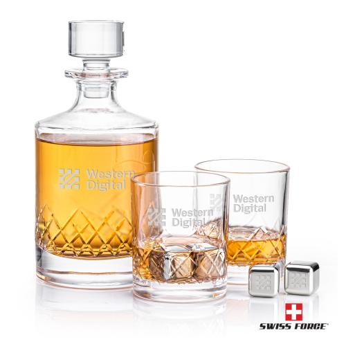 Corporate Recognition Gifts - Etched Barware - Heceta Decanter Set & Ice Cubes