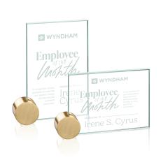 Bermuda Jade/Gold Circle Rectangle Glass Award - Corporate Awards